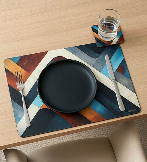 Reversible PVC Placemats & Coasters Set of 6 - Multi, 30x45 cm
