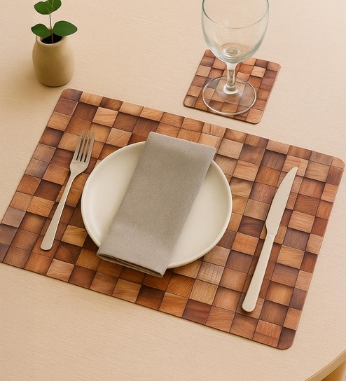 Reversible PVC Placemats & Coasters Set of 6 - Multi, 30x45 cm