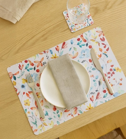Reversible PVC Placemats & Coasters Set of 6 - Multi, 30x45 cm