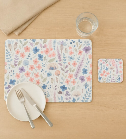 Reversible PVC Placemats & Coasters Set of 6 - White, 30x45 cm