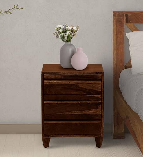 Rezzan Sheesham Wood Bedside Table In Scratch Resistant Provincial Teak Finish With Drawers
