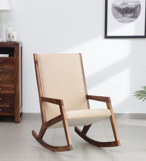 Rezzan Sheesham Wood Rocking Chair In Scratch Resistant Rustic Teak Finish