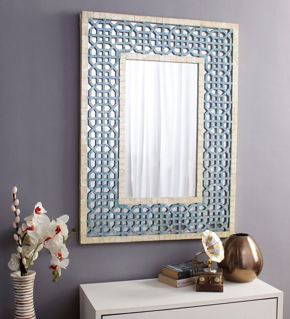 Buy Rectangle Capiz Glass Mother Of Pearl Finish Wall Mirror In