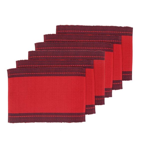 Buy Ribbed Red Cotton 19X13 Inches Placemats (Set Of 6) By Neudis