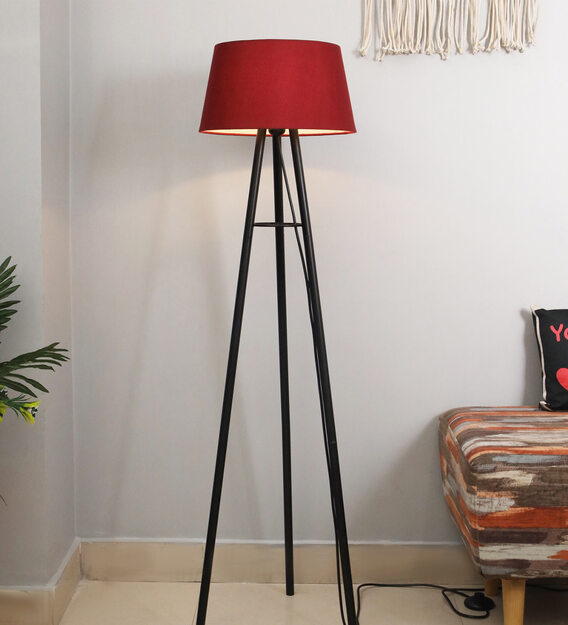 tripod floor lamp red shade