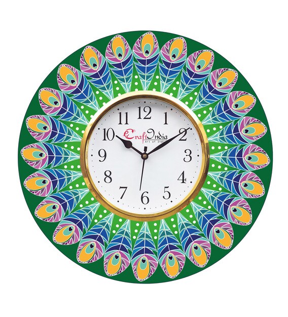 Buy Red Engineered Wood Analog Ethnic Wall Clock by Ecraftindia Online