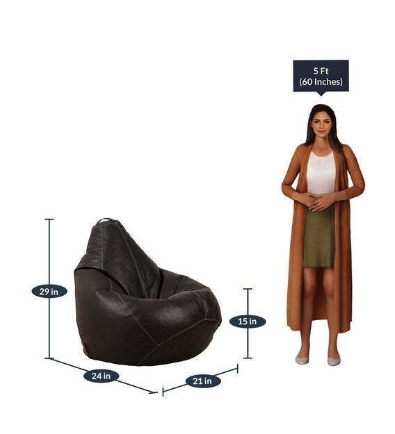 Buy Stillo XXL Bean Bag with Beans in Dark Brown Colour by Couchette
