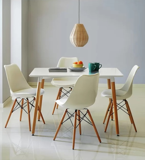 Buy Retro 4 Seater Dining Table in White Colour by Finch Fox Online