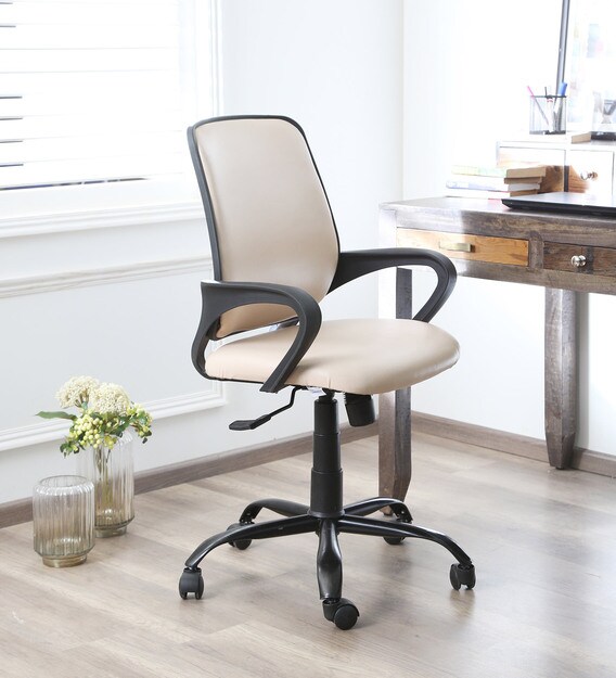 Buy Revel Ergonomic Chair in Beige Colour By VOF Online Mid Back