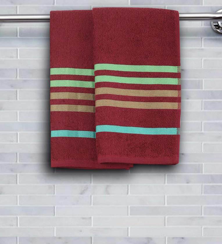 Buy Red Cotton 450 GSM Set Of 2 Hand Towels Online Hand Towels Hand