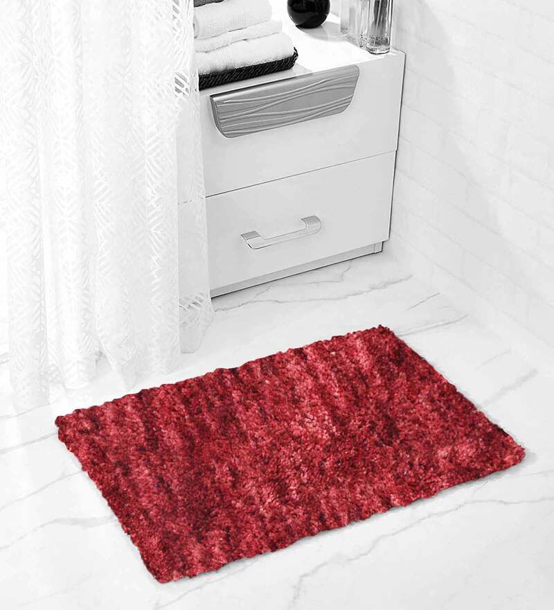Buy Red Abstract Microfibre 23x15 Inches AntiSkid Bath Mat by Luxe Home