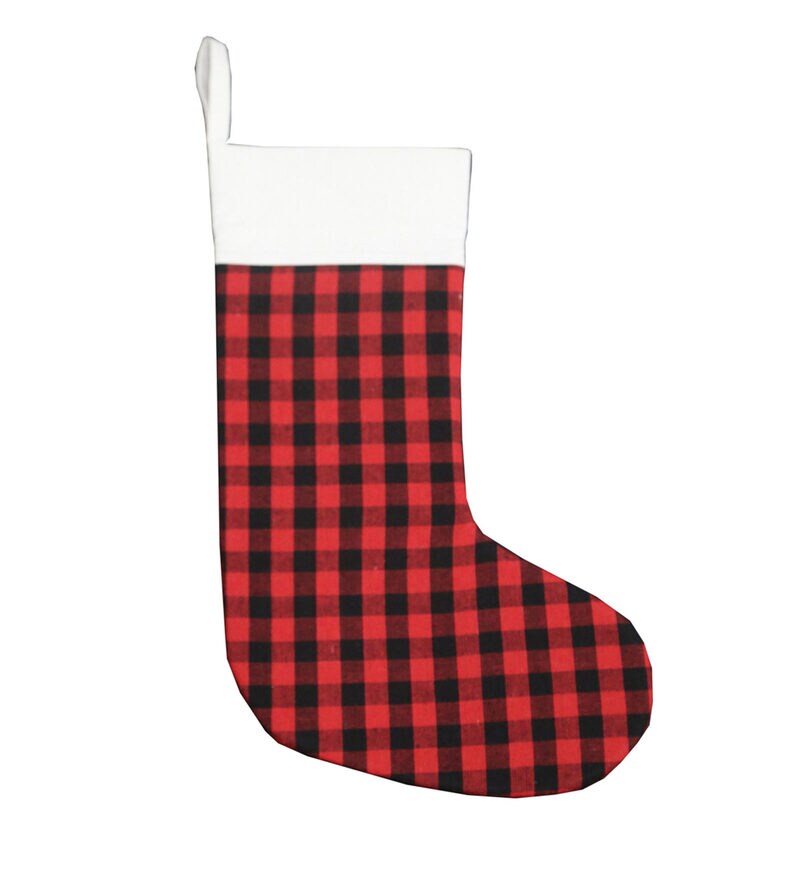 Buy Red and Black Cotton 1 Pc Checkered Christmas Stocking By My Gift