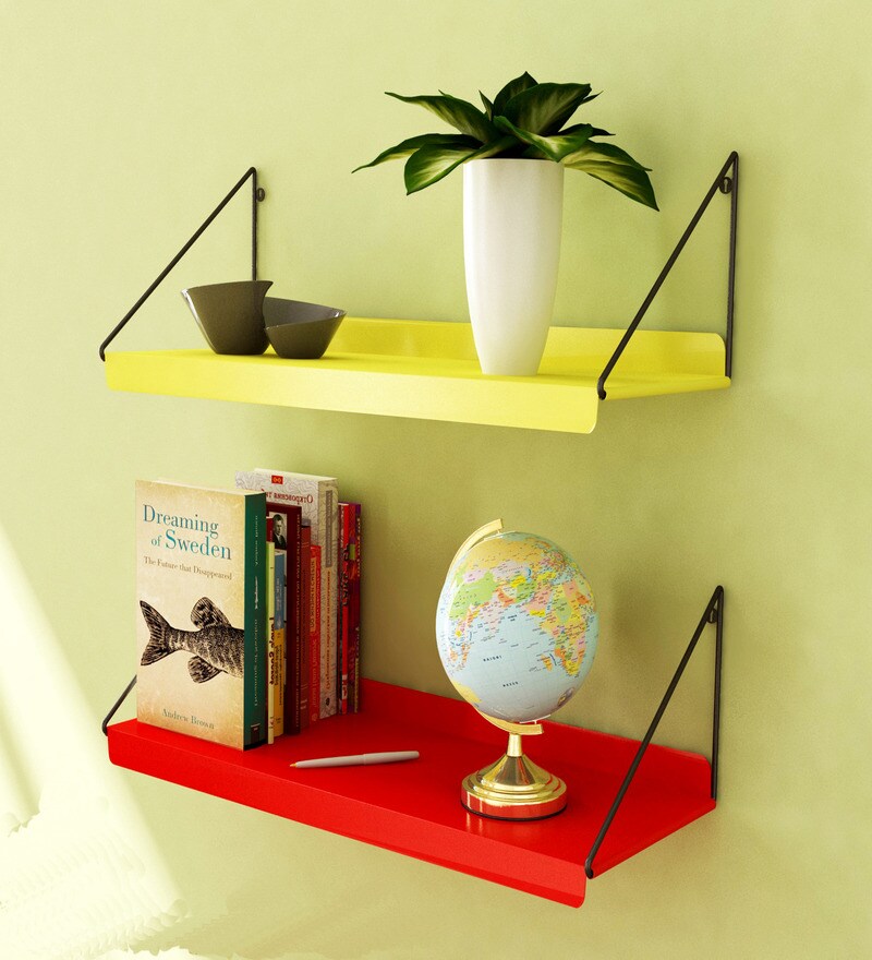 Buy Home Sparkle Red & Yellow Metal Set of 2 Wall Shelves Online