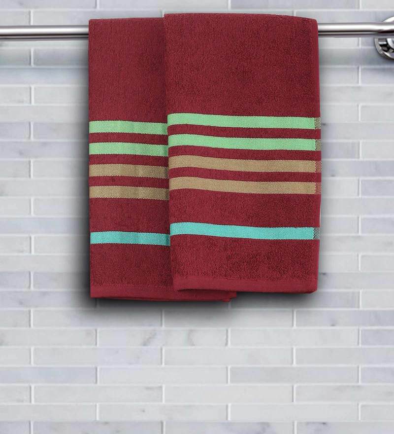 Buy Red Cotton 450 GSM Set Of 2 Hand Towels Online Hand Towels Hand