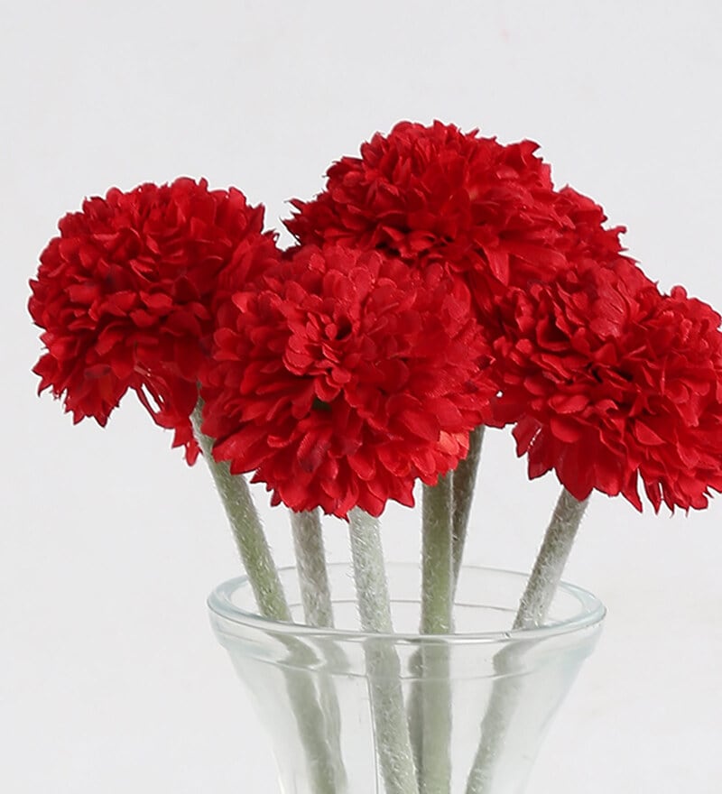 Buy Red Fabric Artificial Chrysanthemum Flower Bunch by Fourwalls