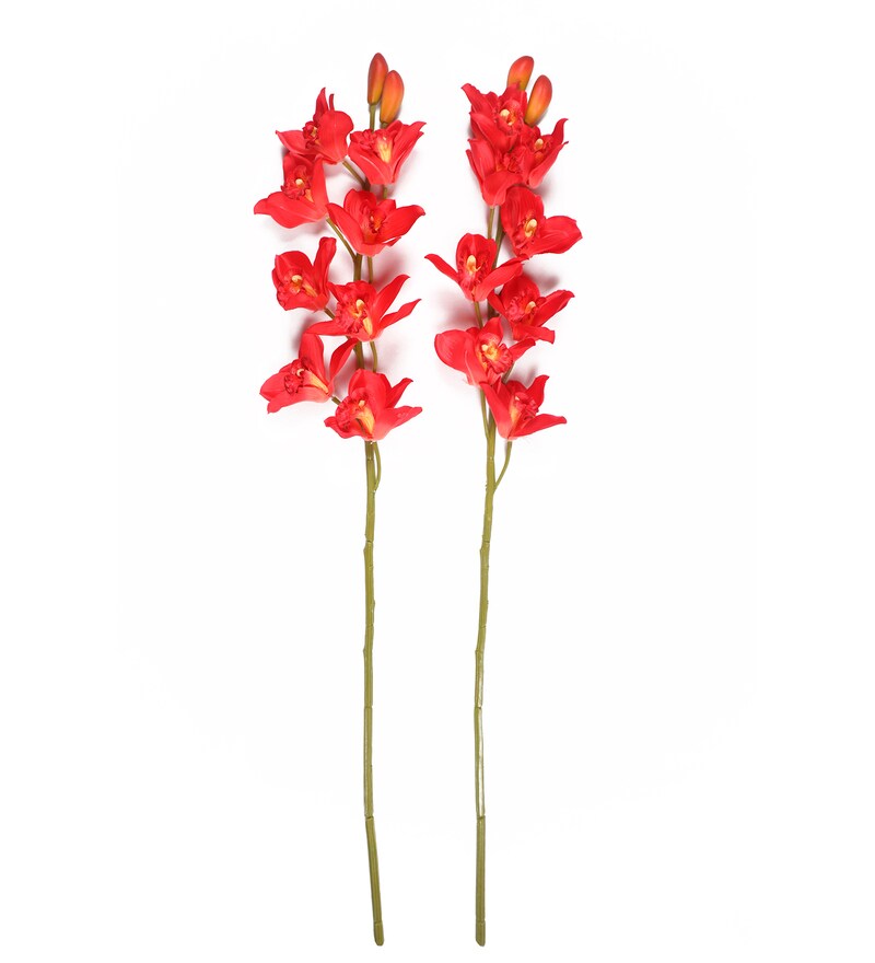 Buy Red Fabric Orchid Artificial Flower, Pack of 2 by Pollination