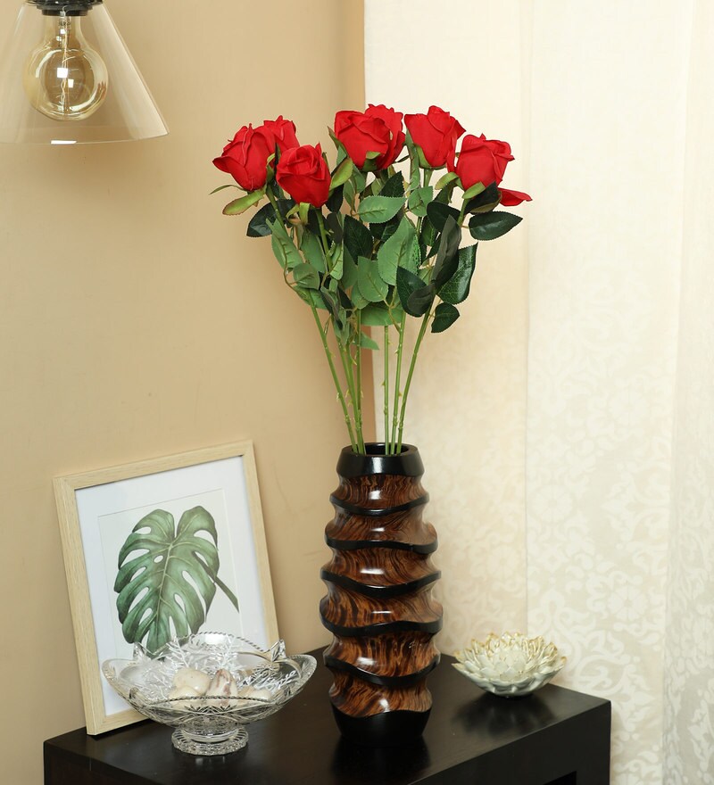 Buy Red Fabric Rose Artificial Flower, Set of 7 by PolliNation Online