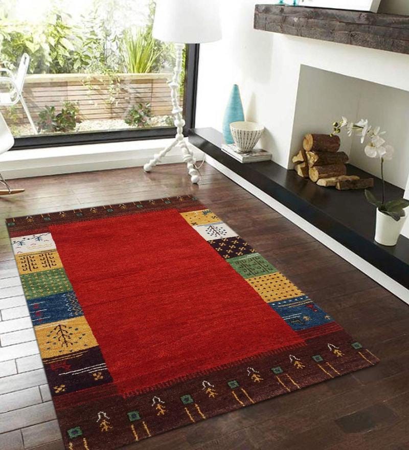 Buy Red Fine Blended Wool 4x6 Feet Hand Woven Carpet By Designs