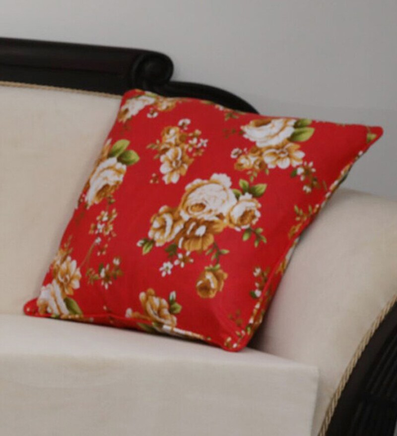 Buy Red Floral 100 Cotton 1 Piece Cushion Cover by Bells & Whistles