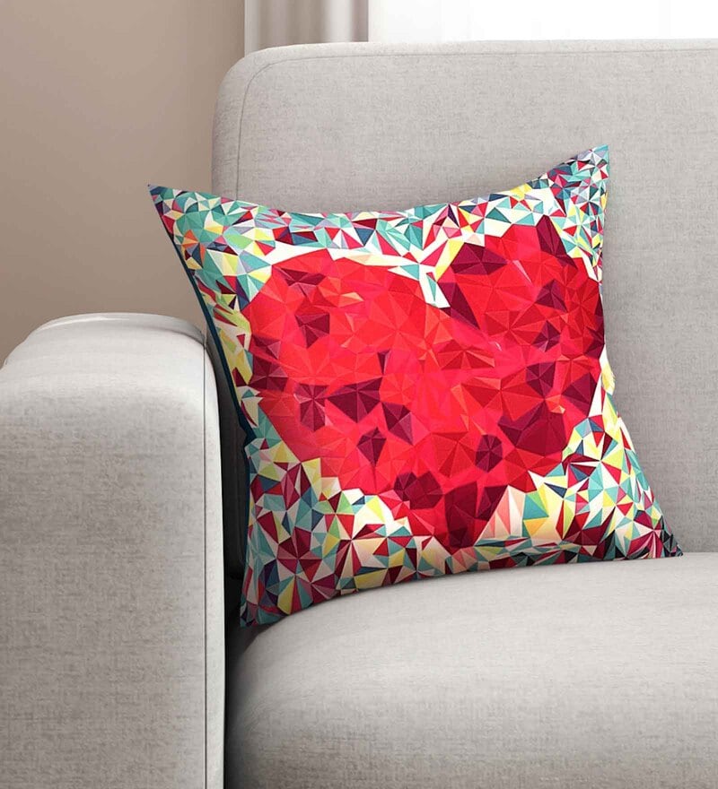 Buy Red Geometric Premium 16 x 16 Inches Cushion Cover by SEJ by Nisha