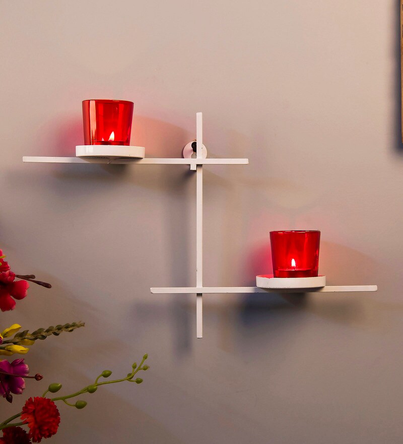 Buy White Metal Wall Candle Holder by Homesake Online Wall Tea Light
