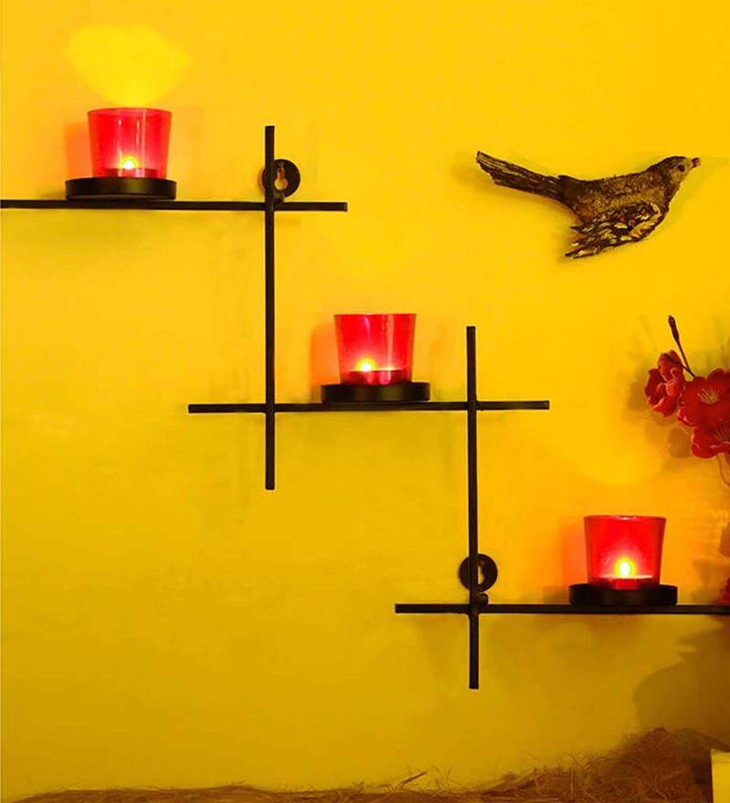 Buy Black Metal Wall Candle Holder by Homesake Online Wall Candle