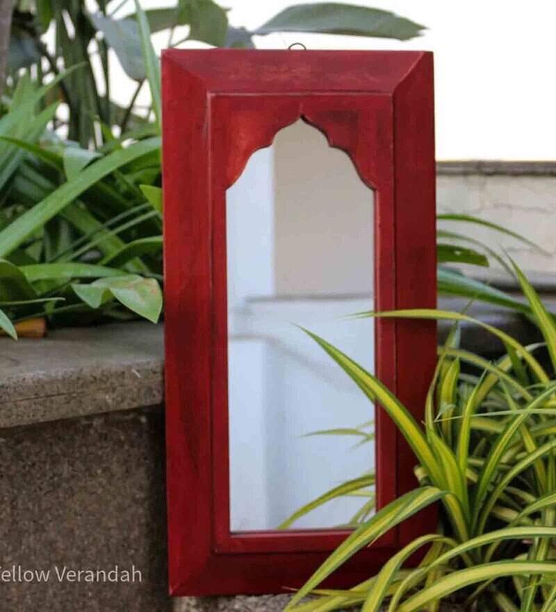 Buy Red Jodhpuri Vintage Inspired Wooden Wall Mirror Online Wall