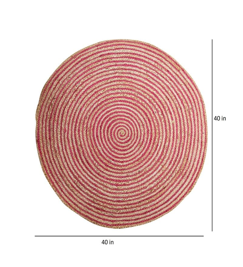 Buy Red Jute Stripe Round Hand Woven Carpet by MRIC Online Round