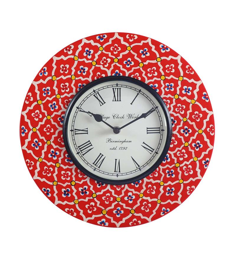 Buy Red MDF+HANDPAINTED Wall Clock by Aapno Rajasthan Online