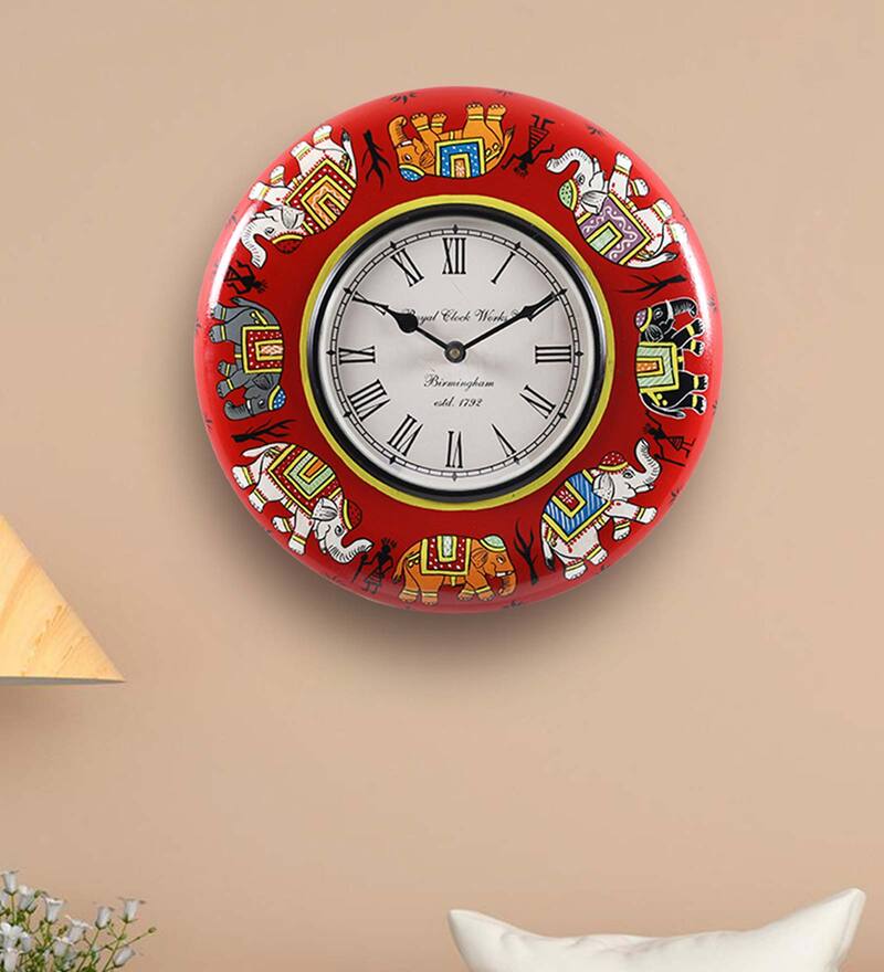 Buy Red MDF Wall Clocks by Aapno Rajasthan Online Traditional Wall
