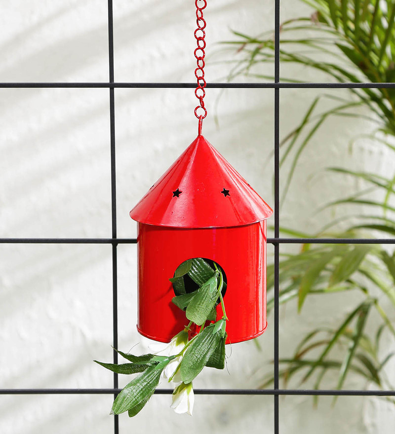 Buy Red Metal Round Hut Bird House by Green Girgit Online Bird Houses