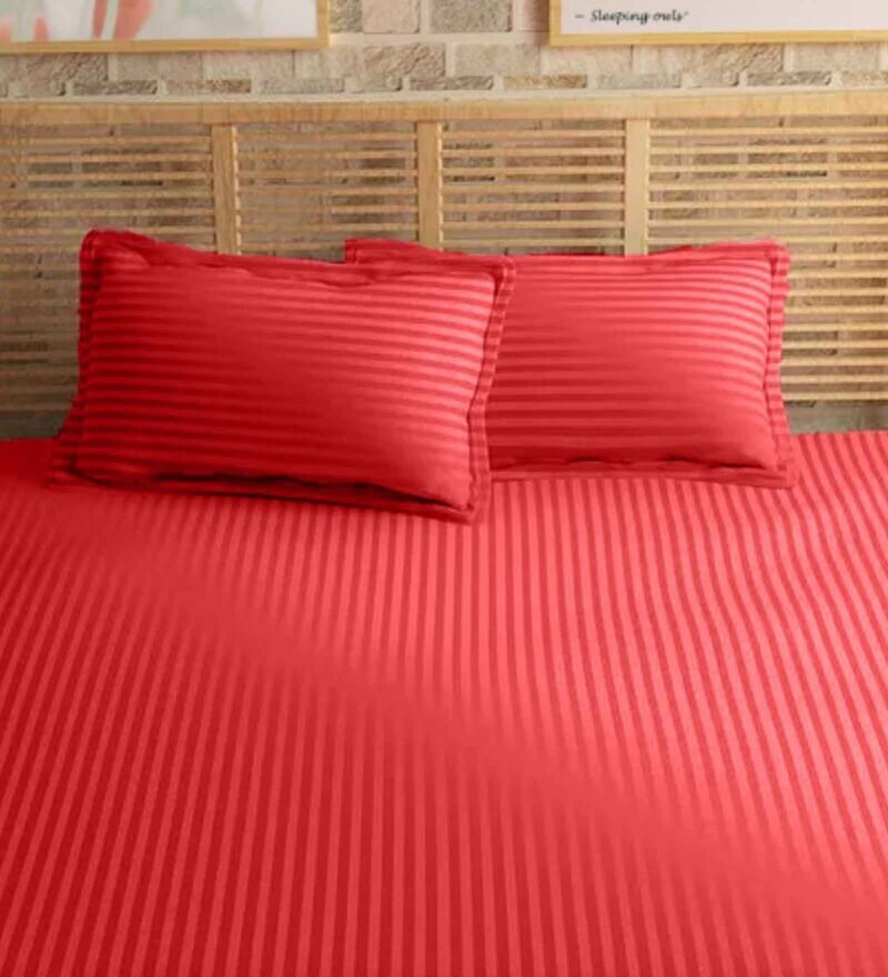 Buy Red Striped 210 TC Cotton Pillow Covers (Pack of 2) by SLEEPING