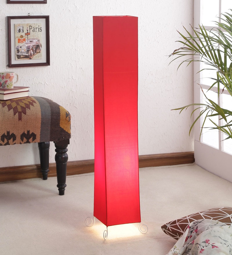 Buy Red Fabric Shade Floor Lamp with White Base by Lamp House Online