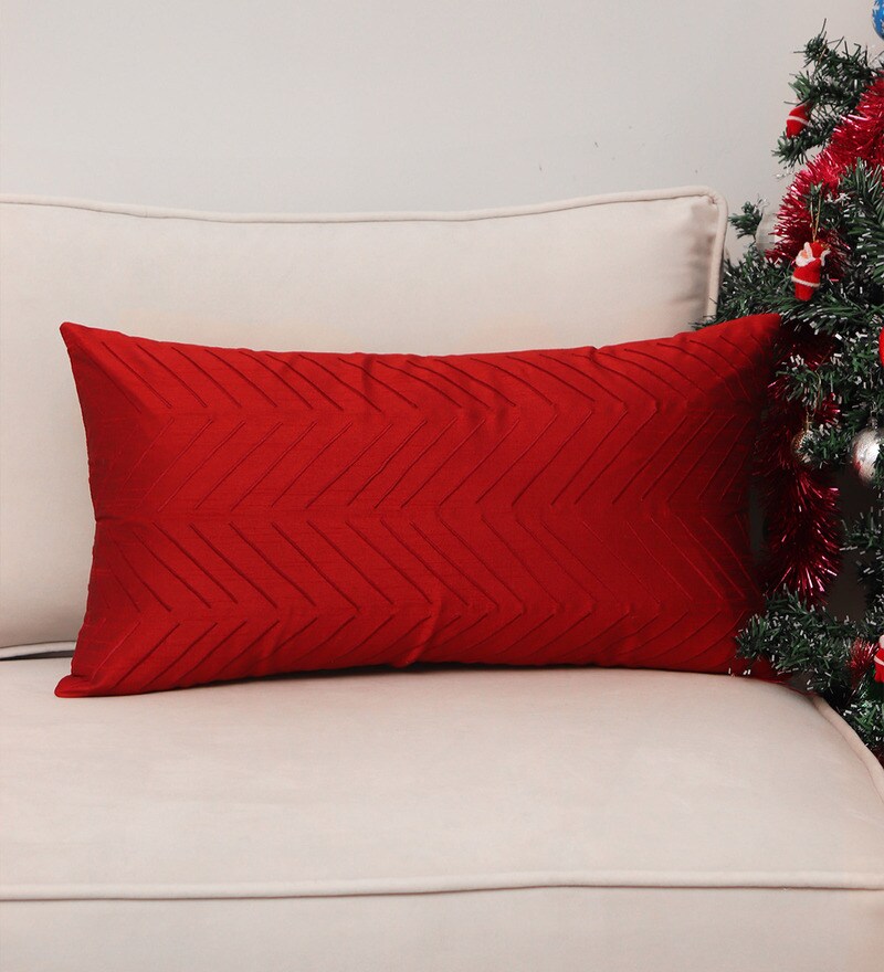 Buy Red Polyester Blend ZigZag 12x22 inches Cushion Covers 1 Piece by