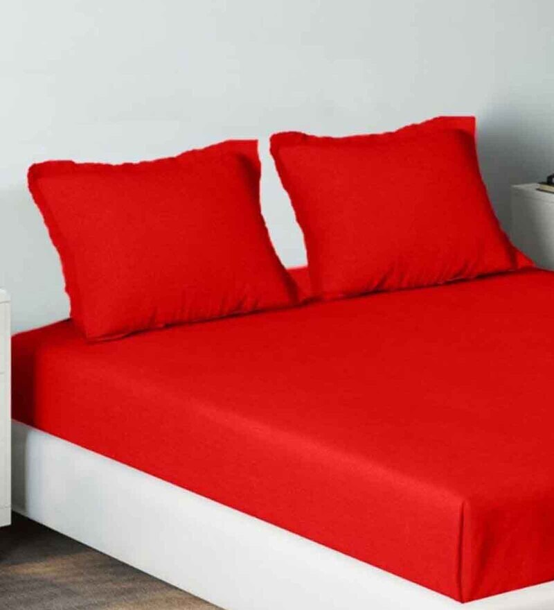 Buy Red Solid 210 TC Cotton Pillow Covers (Pack of 2) by SLEEPING OWLS Online Solid Pillow
