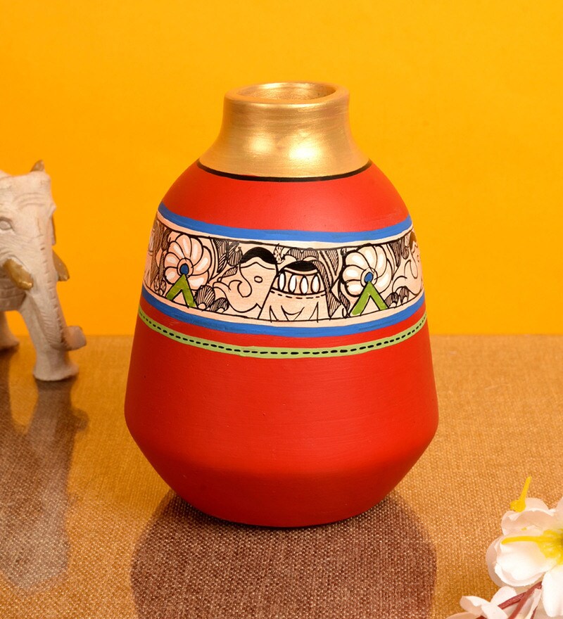 Buy Red Table Terracotta Vase by Aakriti Art Creations Online