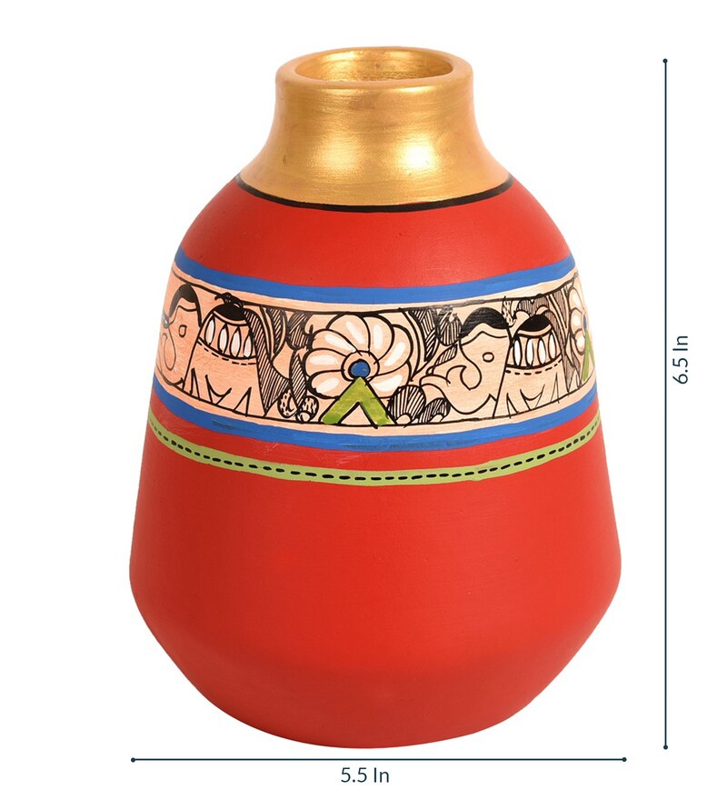 Buy Red Table Terracotta Vases (Set Of 3) by Aakriti Art Creations