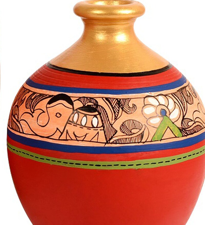 Buy Red Table Terracotta Vases (Set Of 3) by Aakriti Art Creations