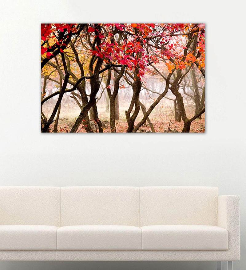 Buy Red Wooden Framed Printed Beautiful Autumn Wood Canvas Art Print by
