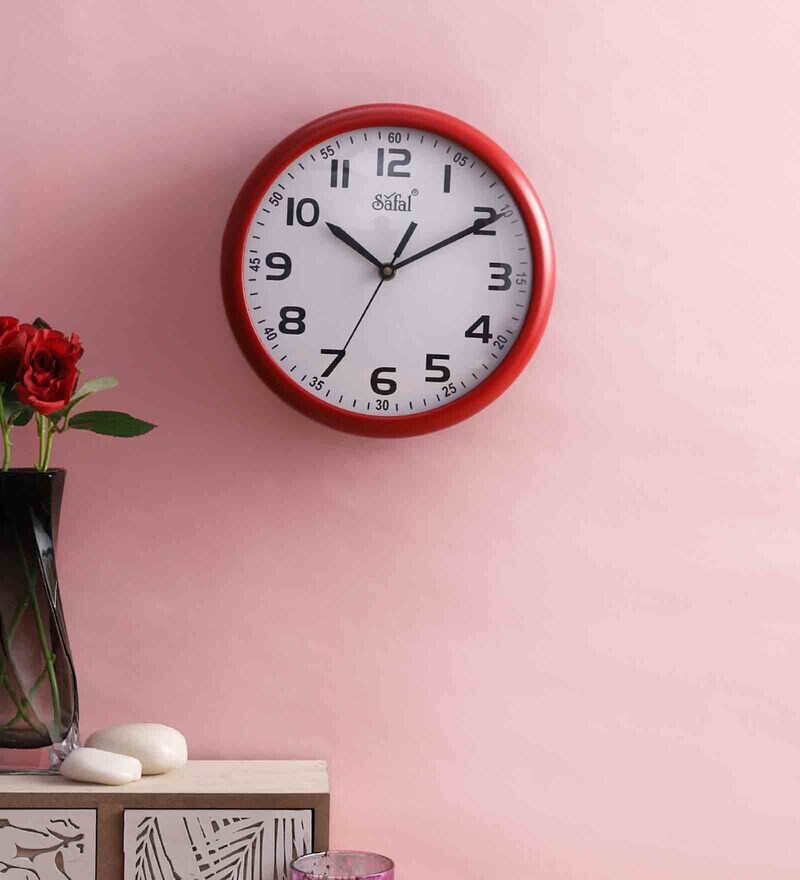 Buy Red Wooden Silent Sweep Mechanism Wall Clock By Safal Quartz Online