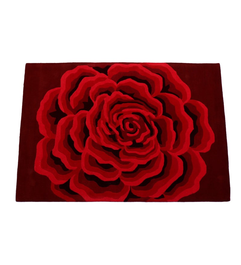 Buy Red Floral Wool 5 Ft X 7 Ft Hand Tufted Carpet By Carpet Impex 