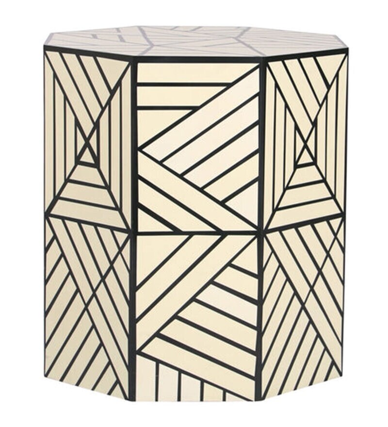 Buy Resin Inlay Geometric Side Table in Black Colour by CasaGold Online