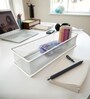 Rectangular Ecru White Metal Mesh Desk Organizer Tray