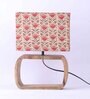 Rectangular E27 Holder Wooden Base Table Lamp (Brown Base) with Fabric Shade (Beige & Red)