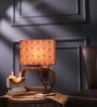 Rectangular E27 Holder Wooden Base Table Lamp (Brown Base) with Fabric Shade (Beige & Red)