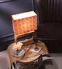 Rectangular E27 Holder Wooden Base Table Lamp (Brown Base) with Fabric Shade (Beige & Red)