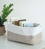 Rectangular White & Beige Cotton Storage Organiser