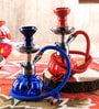 Red  & Blue 24 cm Metal Table Hookah set of 2