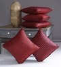 Maroon Polyester Striped 16x16 inches Cushion Cover (5Pc)
