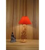 Red Poly Cotton Shade Table Lamp with Orange Base